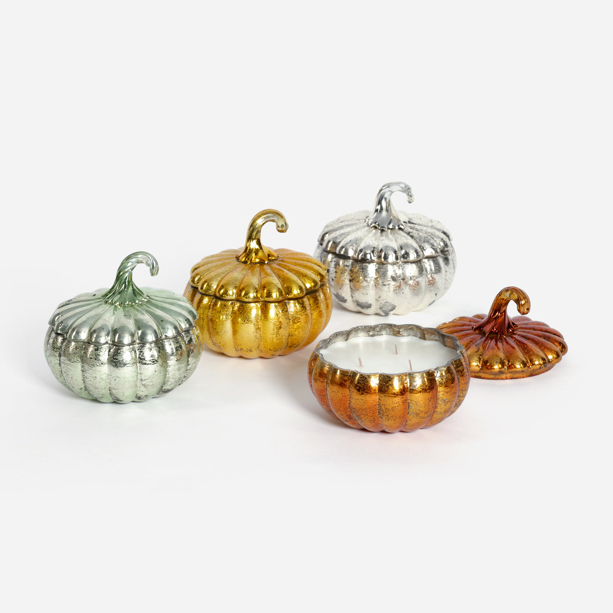 Pumpkin Shaped Glass Scented Candle, Set of 4 Assorted, Large