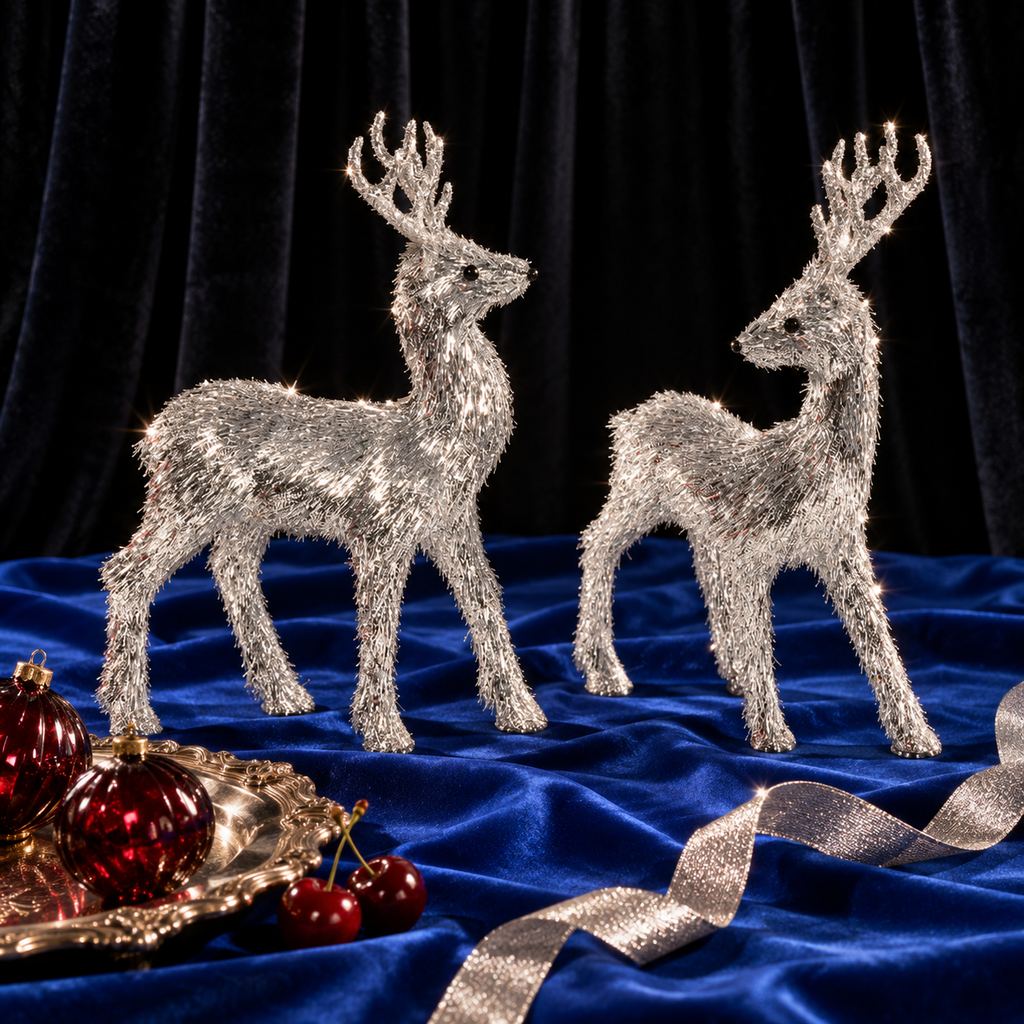 Festive Fiber Blend Standing Deer, Set of 2 Assorted