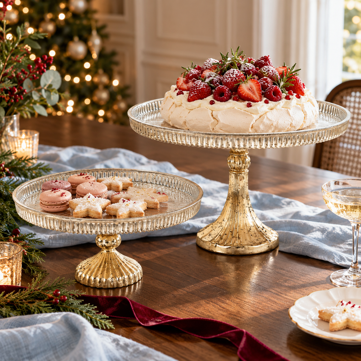 Silver Pedestal Tray, Set of 2