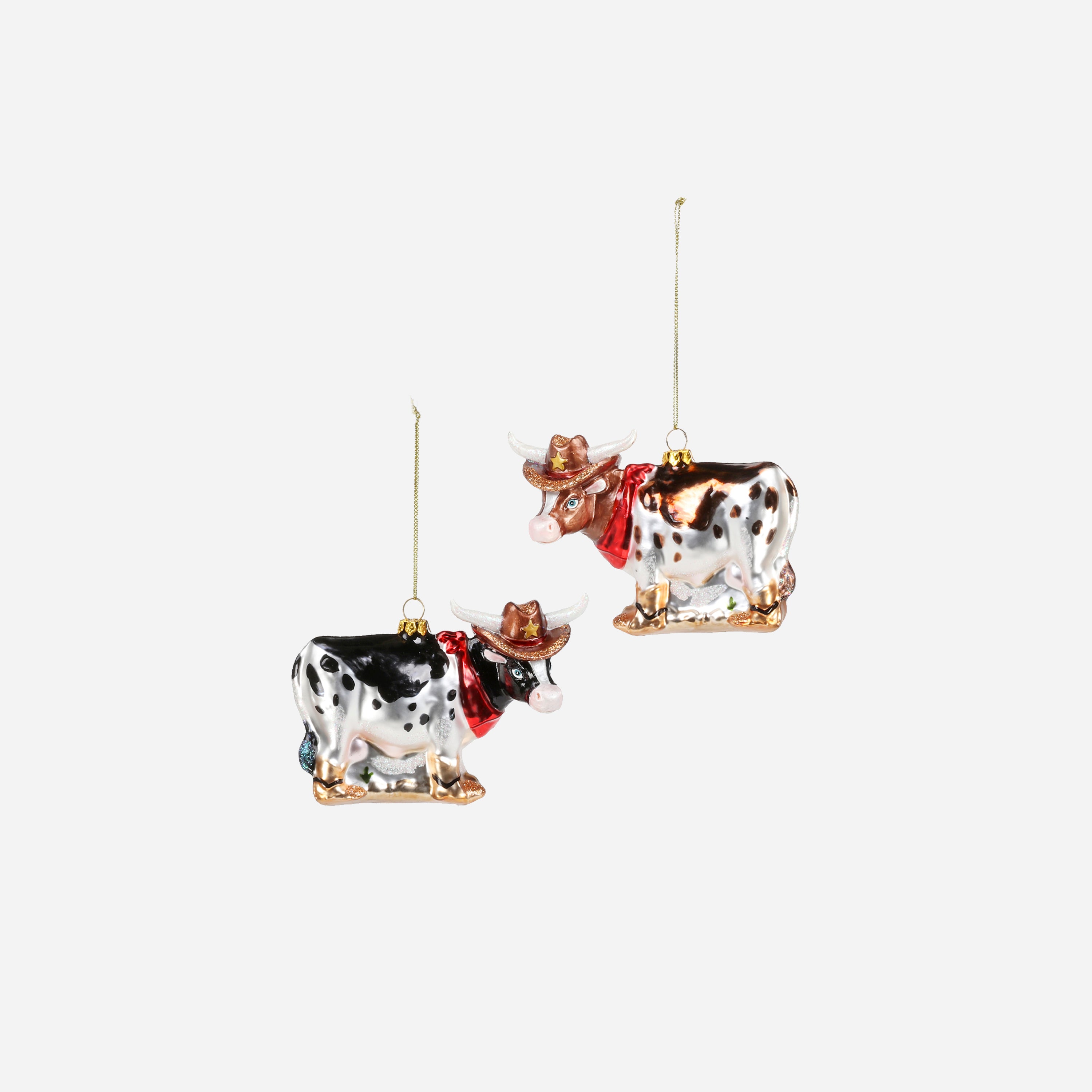 Cowboy Steer Glass Ornament, Set of 2 Assorted