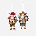 Cowboy Santa Glass Ornament, Set of 2 Assorted