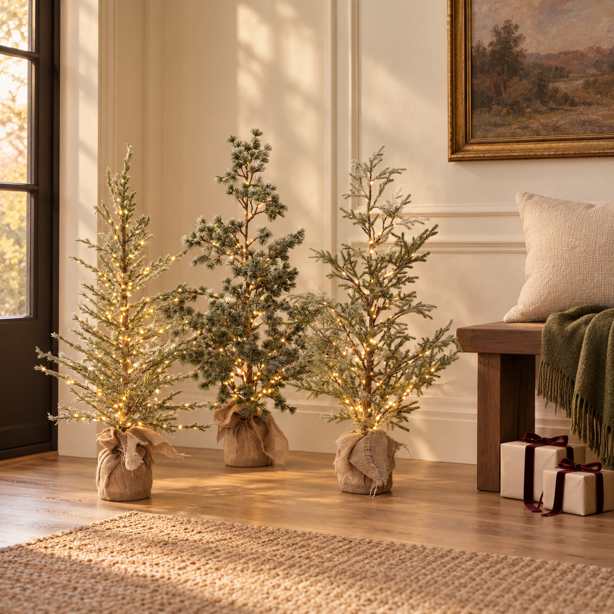 Lighted Tree with Burlap Base