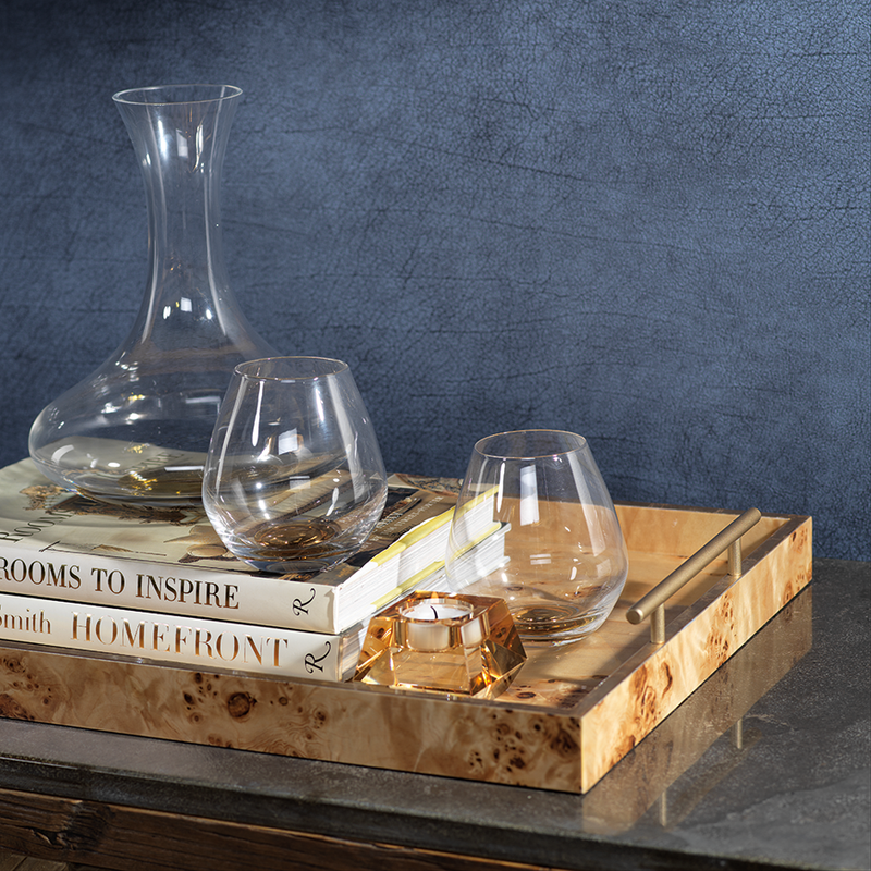 Leiden Burlwood Design Tray w/Gold Handles - Trays by Carlyle Avenue