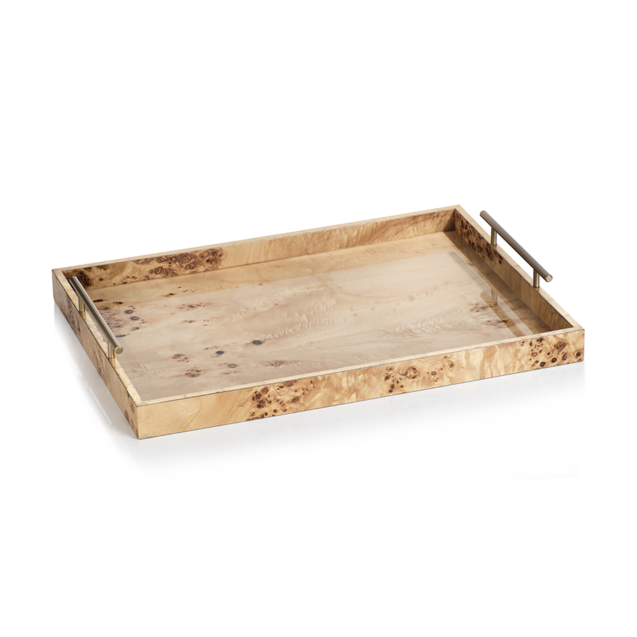 Leiden Burlwood Design Tray w/Gold Handles - Trays by Carlyle Avenue