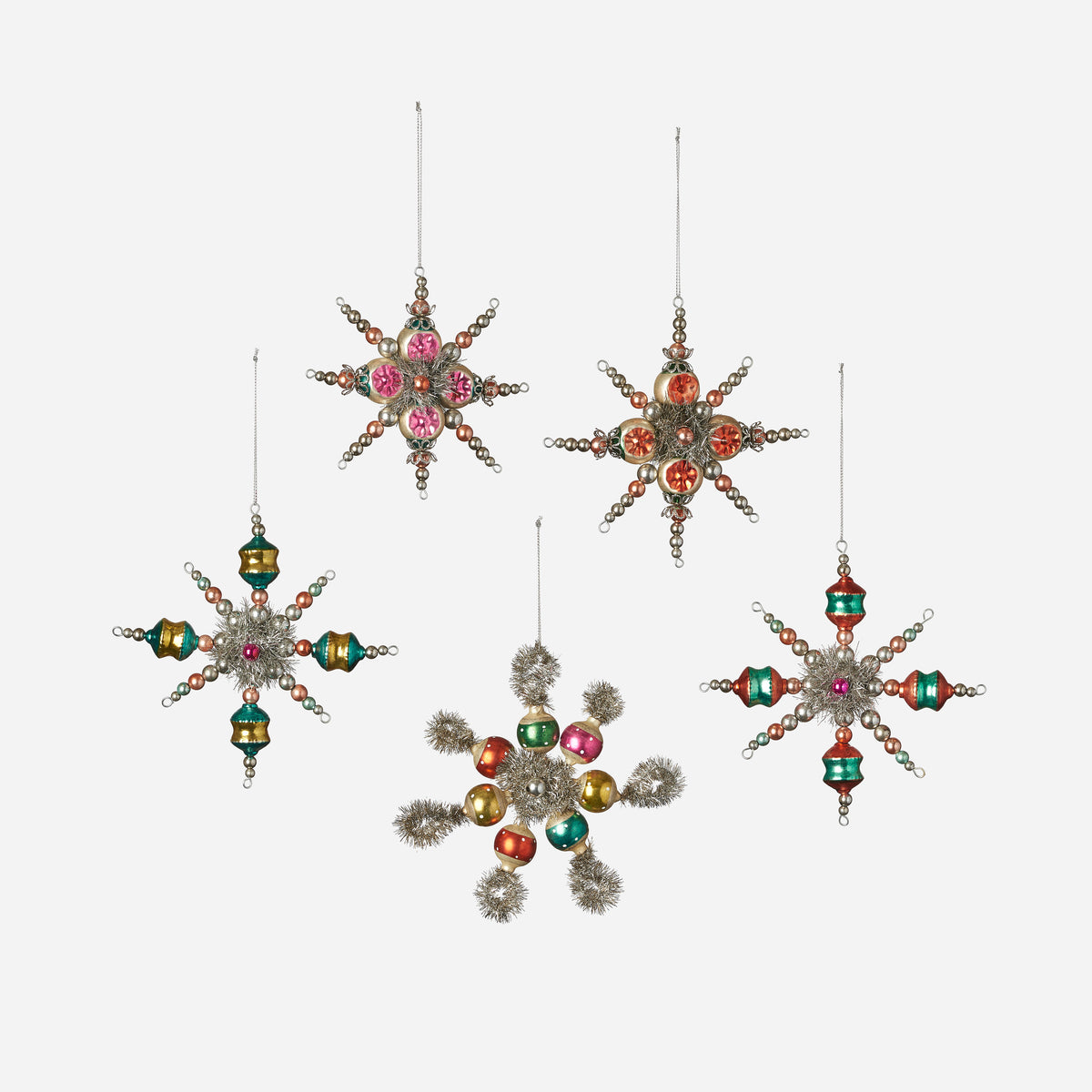 Tinsel Starburst Ornament, Set of 5 Assorted