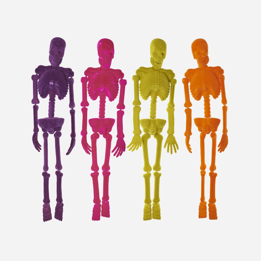 Flocked Skeleton, Set of 4 Assorted