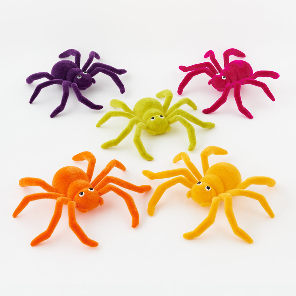 Flocked Spider, Set of 5 Assorted