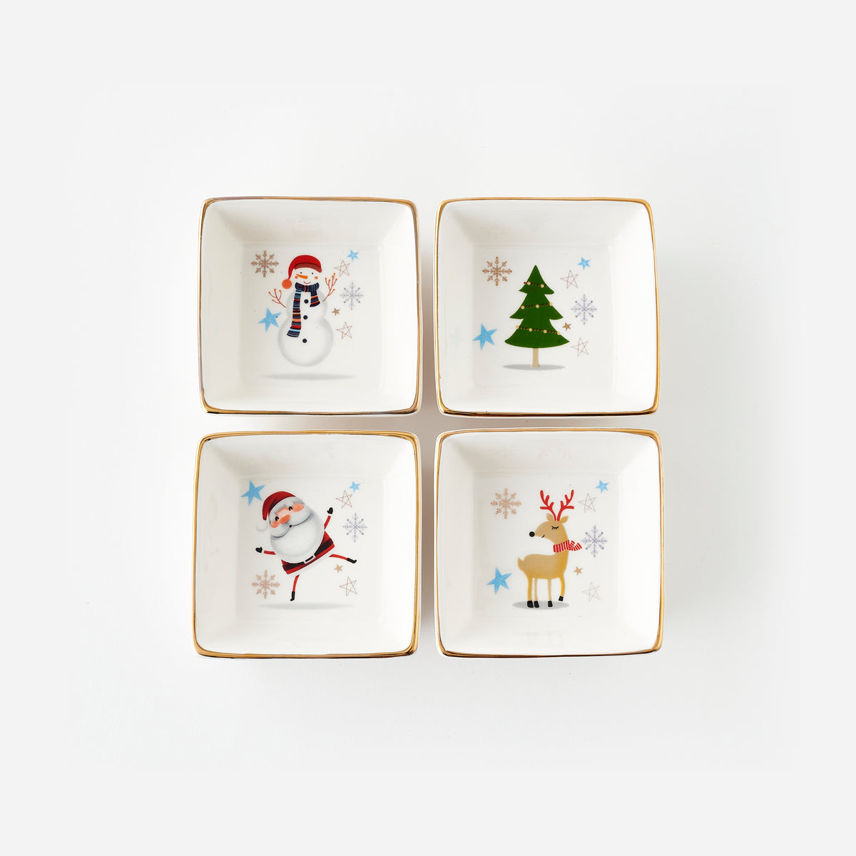 Santa and Friends Square Dish, Set of 4 Assorted