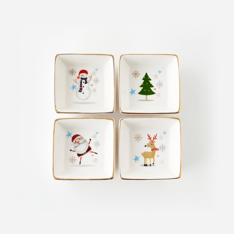 Santa and Friends Square Dish, Set of 4 Assorted