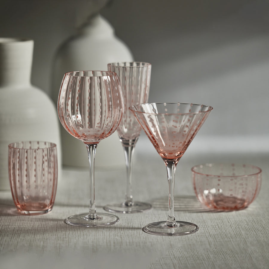 Portofino White Dot Glassware - Pink