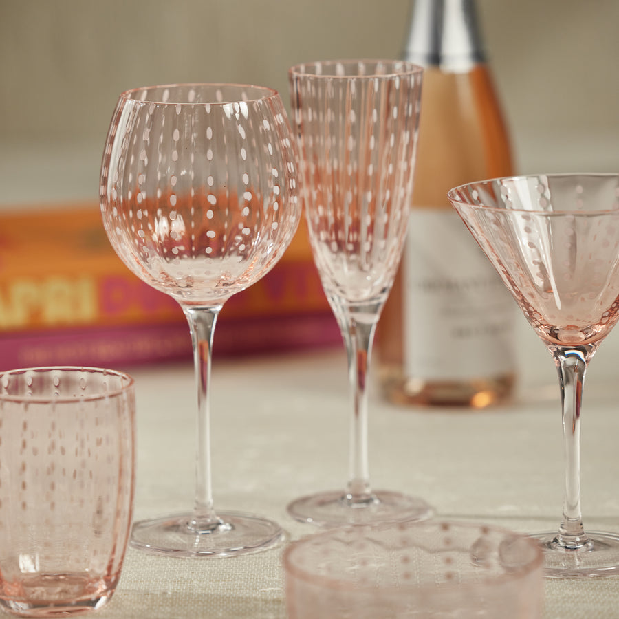 Portofino White Dot Glassware - Pink