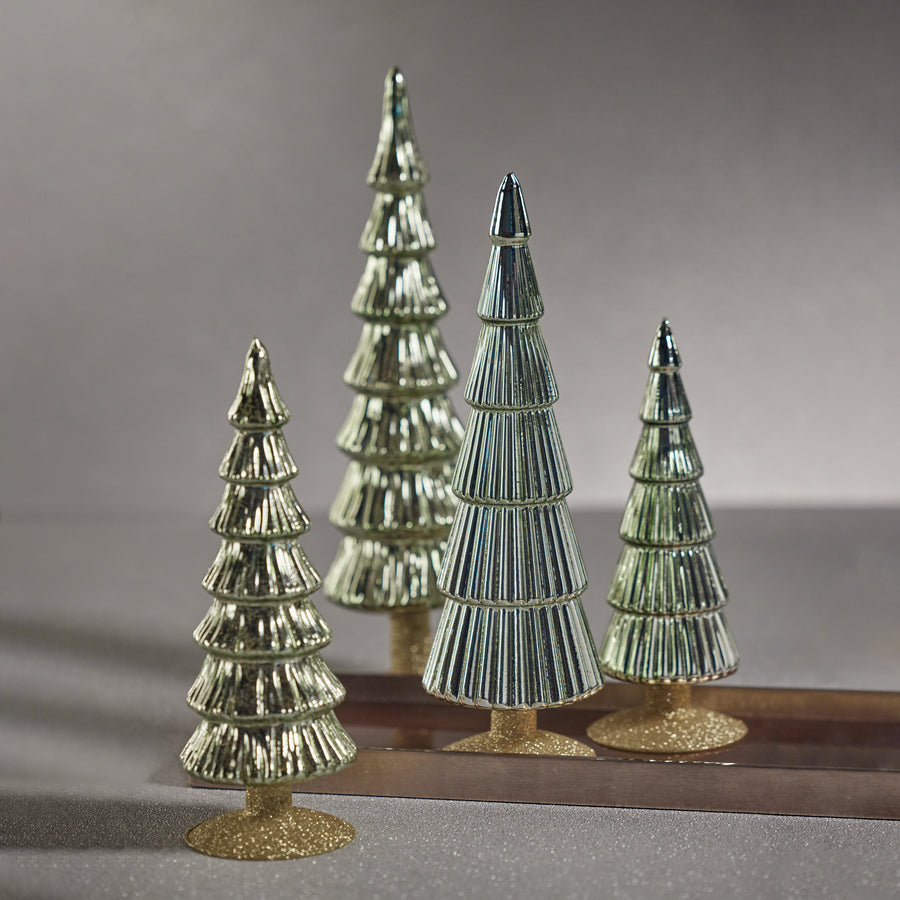 Alpine Glass Tree on Gold Glitter Base - Light Green