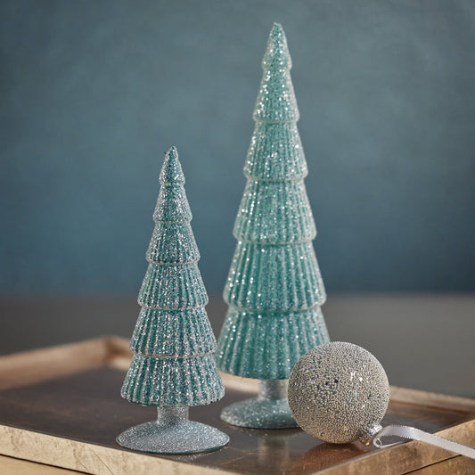 Sugar Pine Glass Tree on Silver Glitter Base - Blue