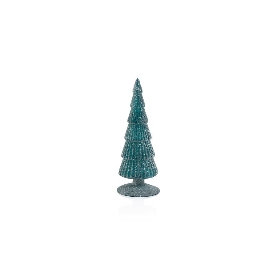 Sugar Pine Glass Tree on Silver Glitter Base - Blue