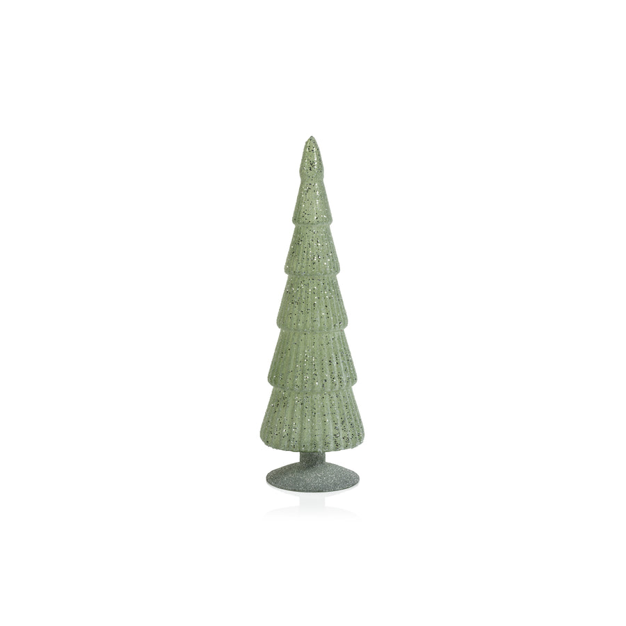 Sugar Pine Glass Tree on Silver Glitter Base - Light Green