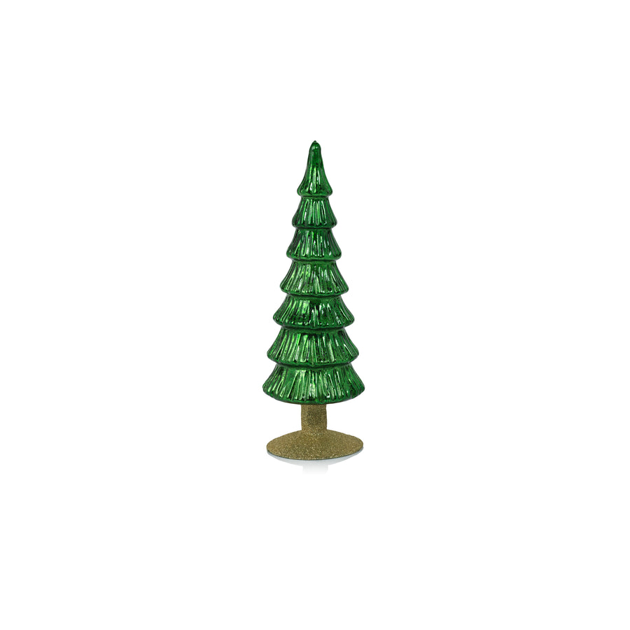 Miramonti Glass Tree on Gold Glitter Base - Classic Green