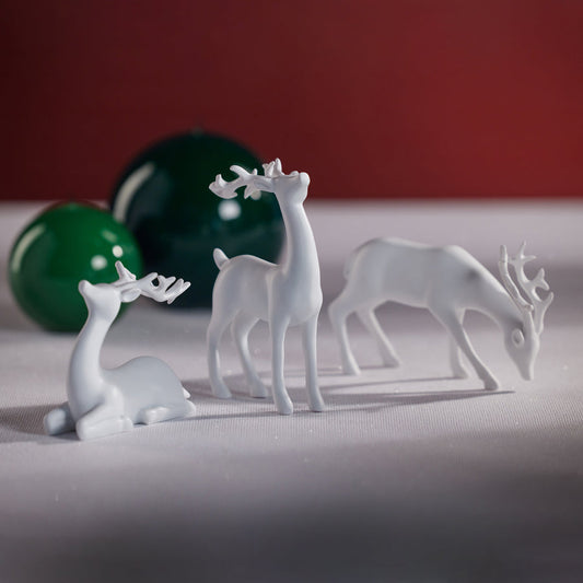 Decorative White Reindeer Assortment - Set of 6