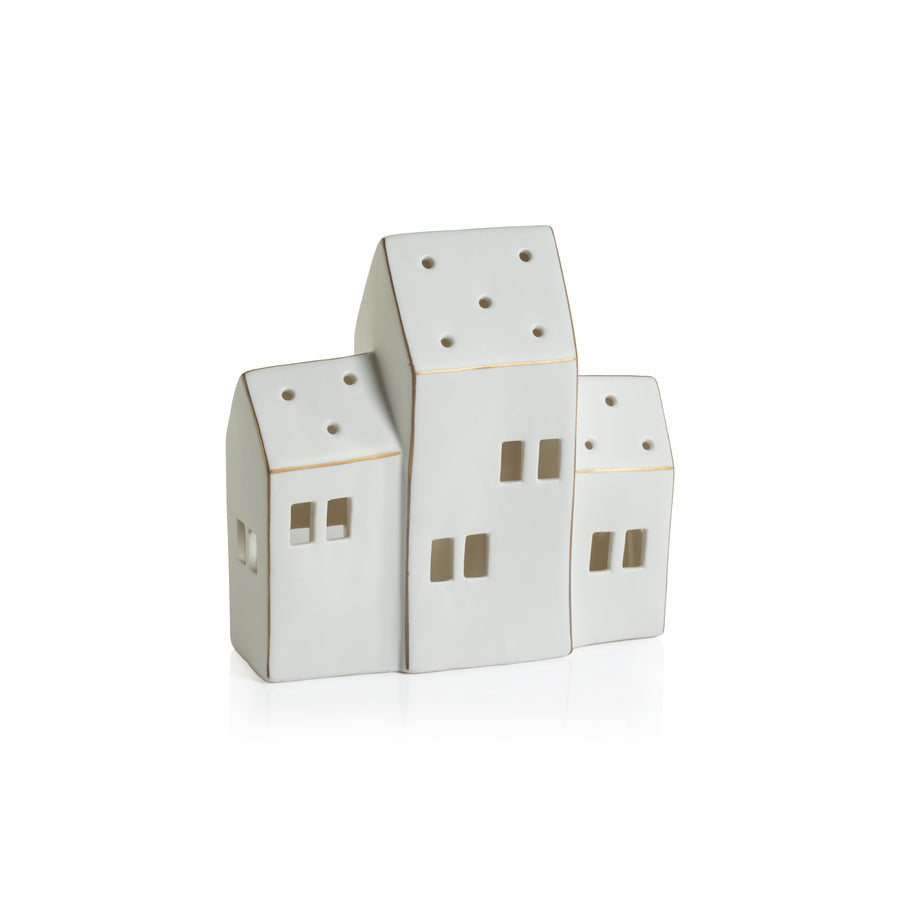 Zermatt LED Porcelain House - Matte White with Gold Trim