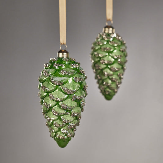 Glass Pine Cone Ornament - Green