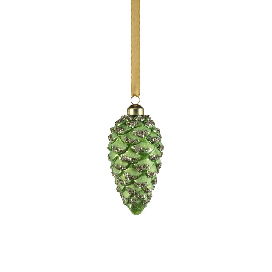 Glass Pine Cone Ornament - Green