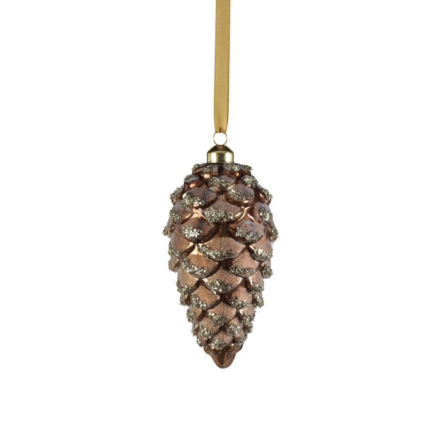 Glass Pine Cone Ornament - Copper Bronze