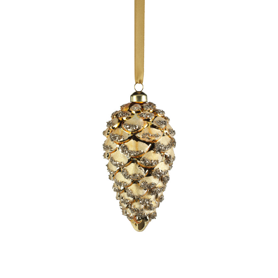 Glass Pine Cone Ornament - Gold