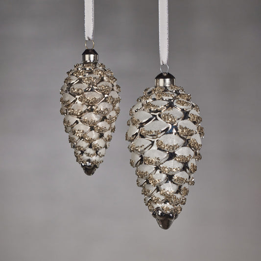 Glass Pine Cone Ornament - Silver