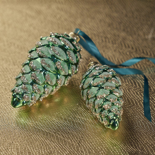 Glass Pine Cone Ornament - Dark Green