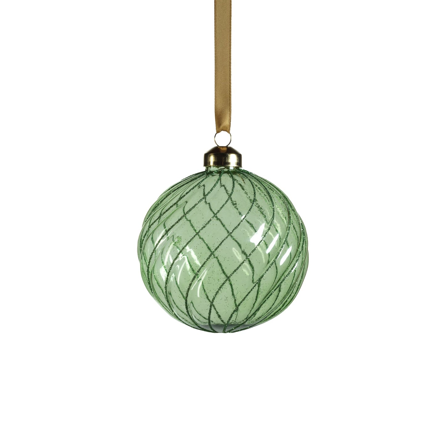 Swirl Glitter Ball Ornament - Green