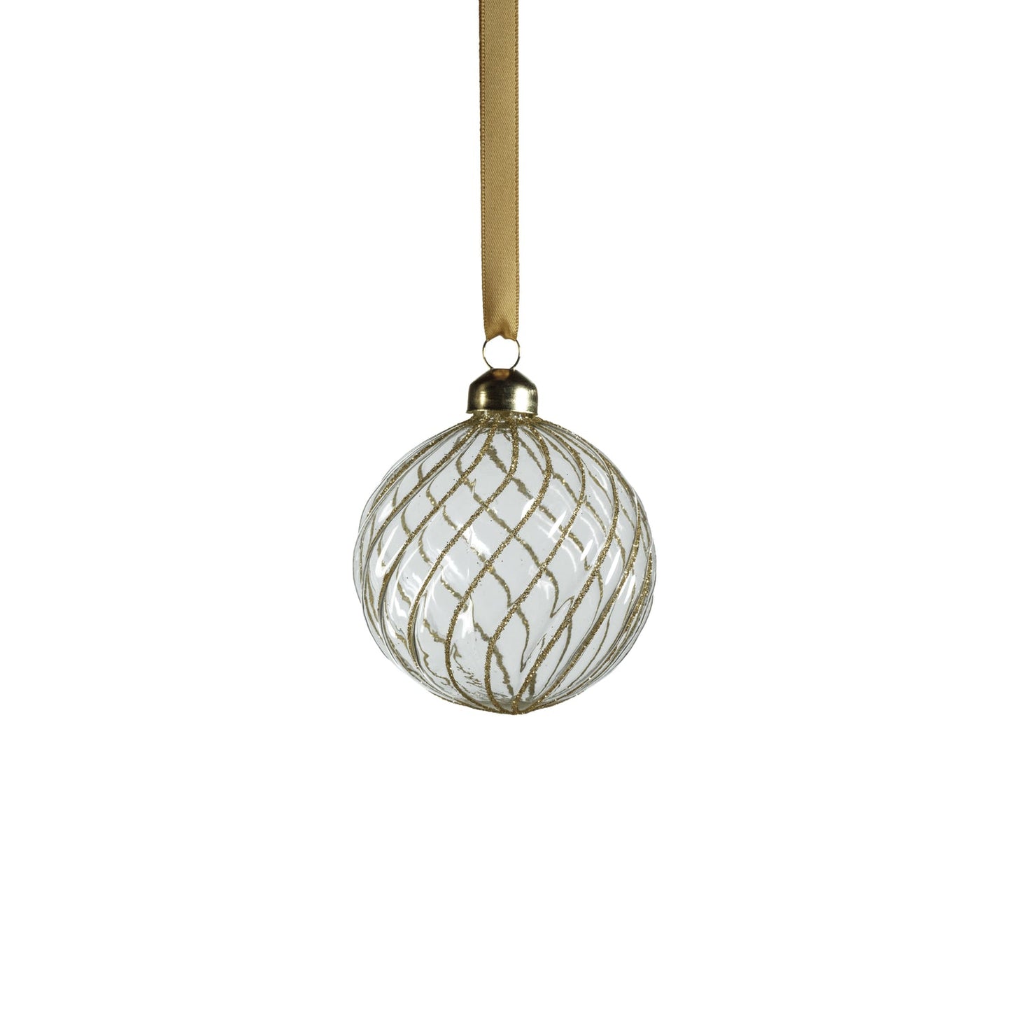 Swirl Glitter Ball Ornament - Clear & Gold