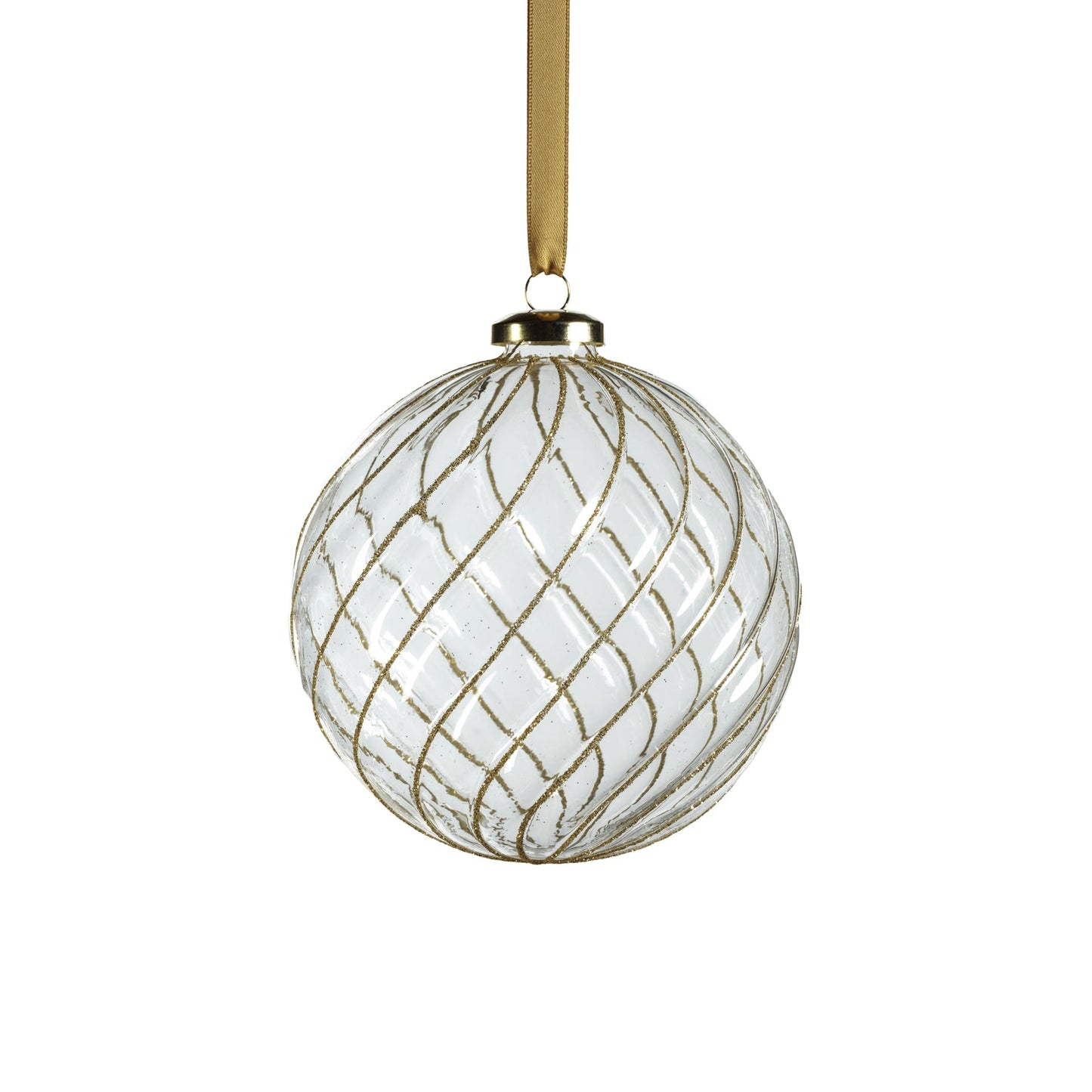 Swirl Glitter Ball Ornament - Clear & Gold