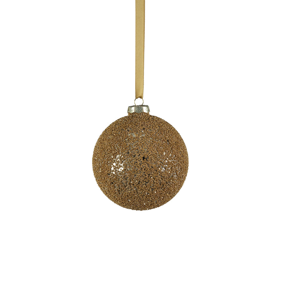 Beaded Glass Ball Ornament - Gold