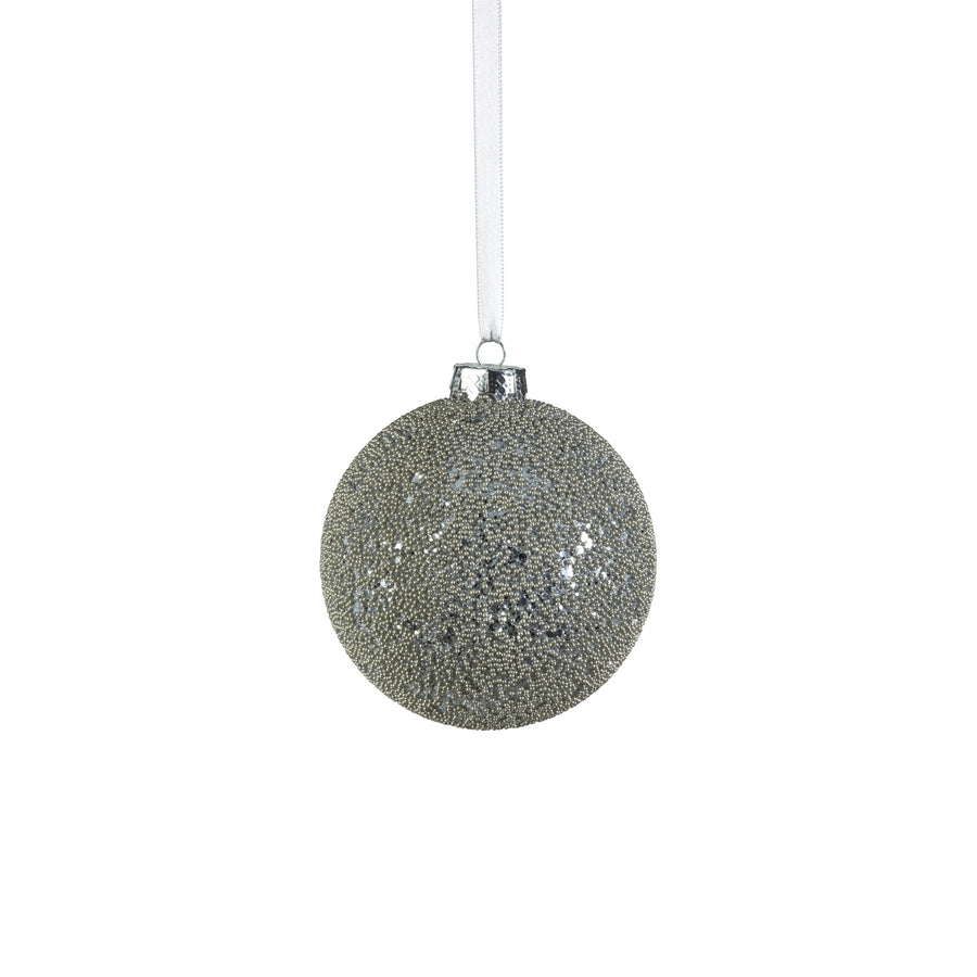 Beaded Glass Ball Ornament - Silver - Ornaments by Carlyle Avenue