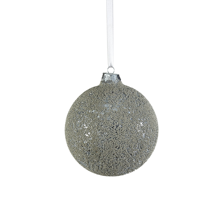 Beaded Glass Ball Ornament - Silver