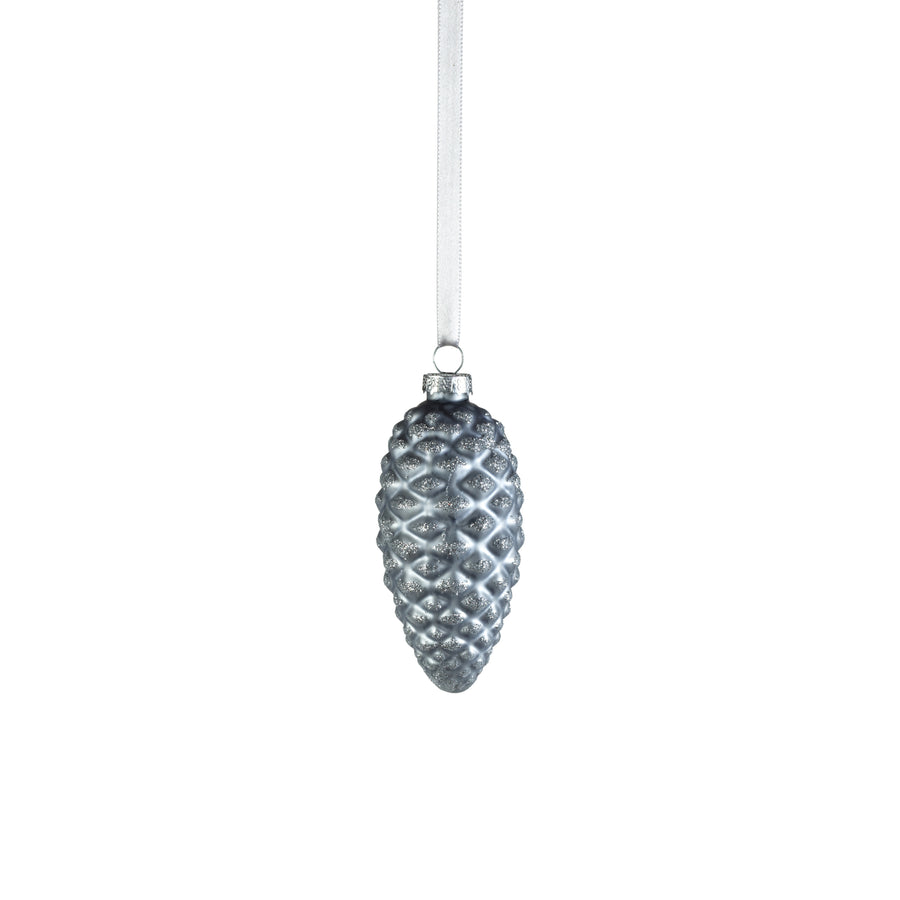 Glass Pine Cone Ornament - Silver