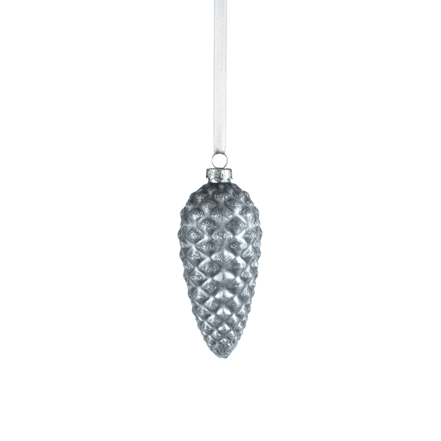 Glass Pine Cone Ornament - Silver