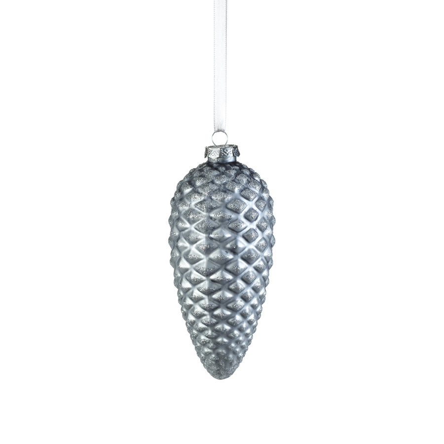 Glass Pine Cone Ornament - Silver