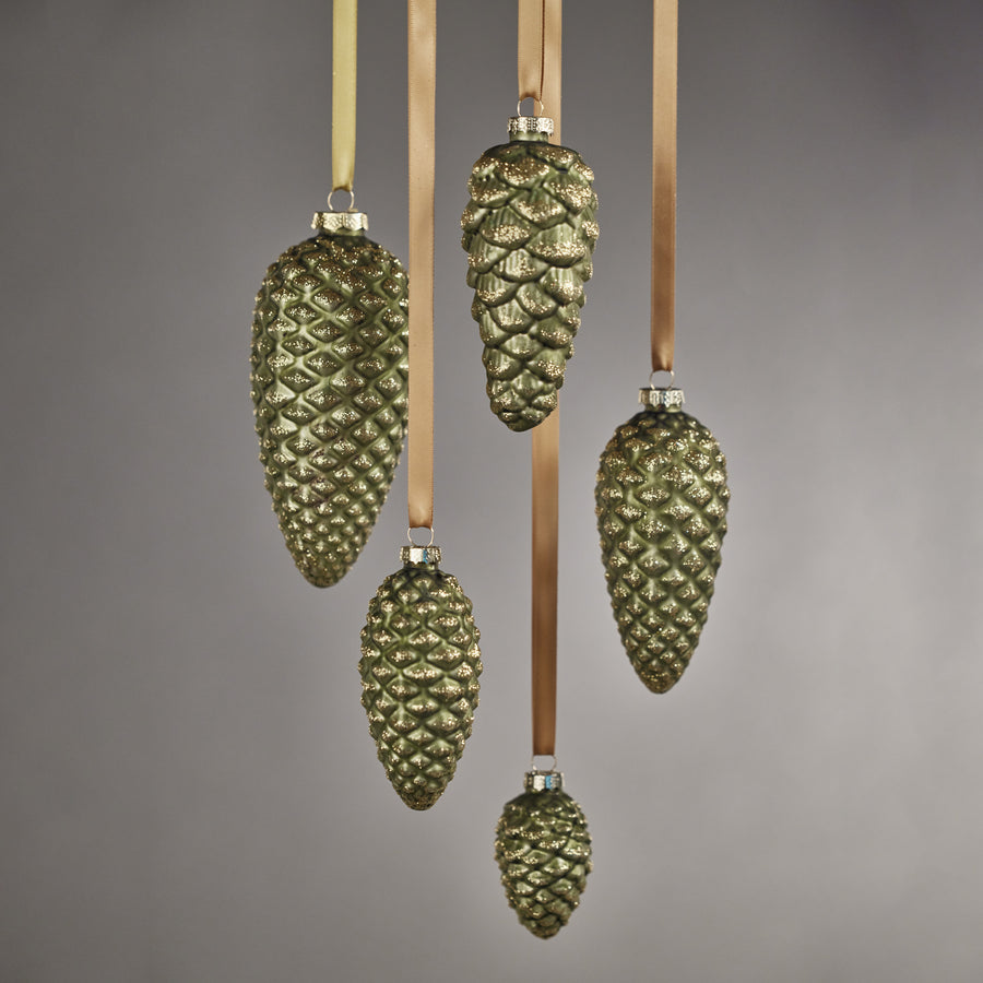 Glass Pine Cone Ornament - Green