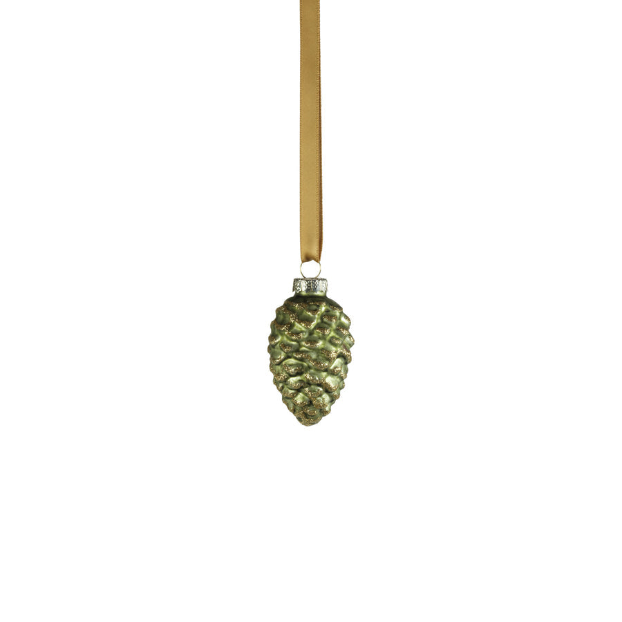 Glass Pine Cone Ornament - Green