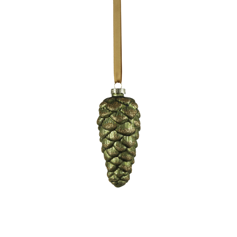 Glass Pine Cone Ornament - Green