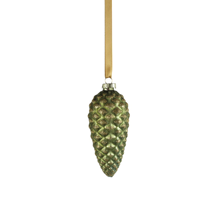 Glass Pine Cone Ornament - Green