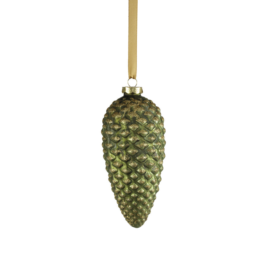 Glass Pine Cone Ornament - Green