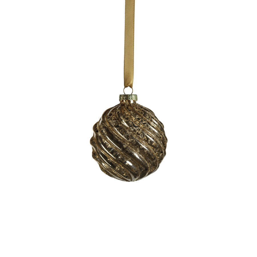 Antique Swirl with Glitter Glass Ball Ornament - Gold