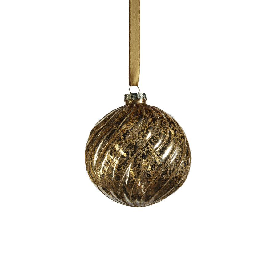 Antique Swirl with Glitter Glass Ball Ornament - Gold