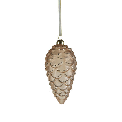 Frosted Glass Pine Cone w/ Glitter Trim Ornament - Christmas Decor by Carlyle Avenue