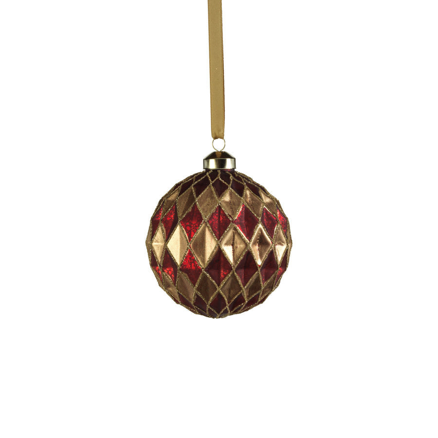 Harlequin Glass Ball Ornament - Red & Gold