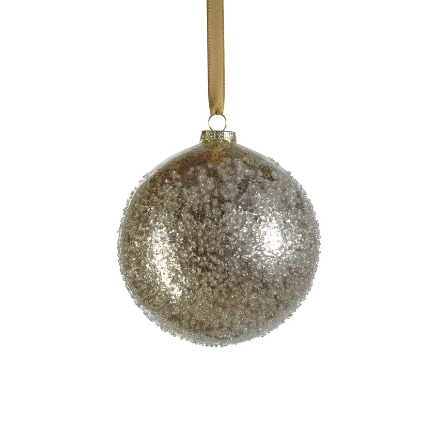 Golden Sugar Bead Glass Ball Ornament - Gold