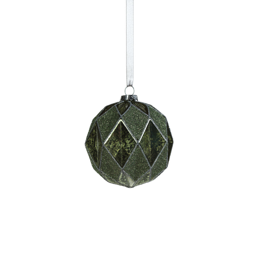 Harlequin Glass Ball Ornament - Tonal Green