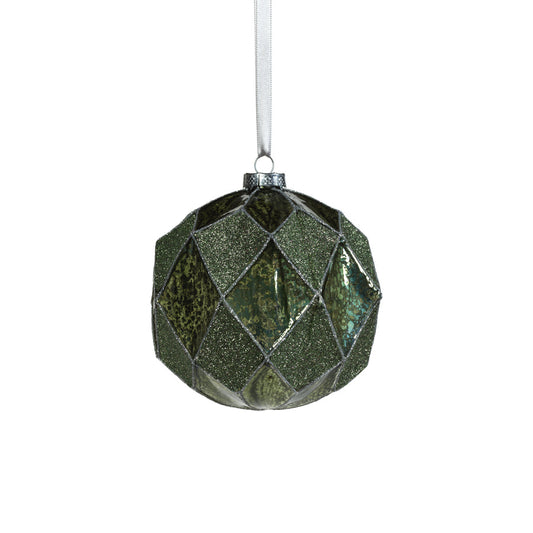 Harlequin Glass Ball Ornament - Tonal Green - Ornaments by Carlyle Avenue