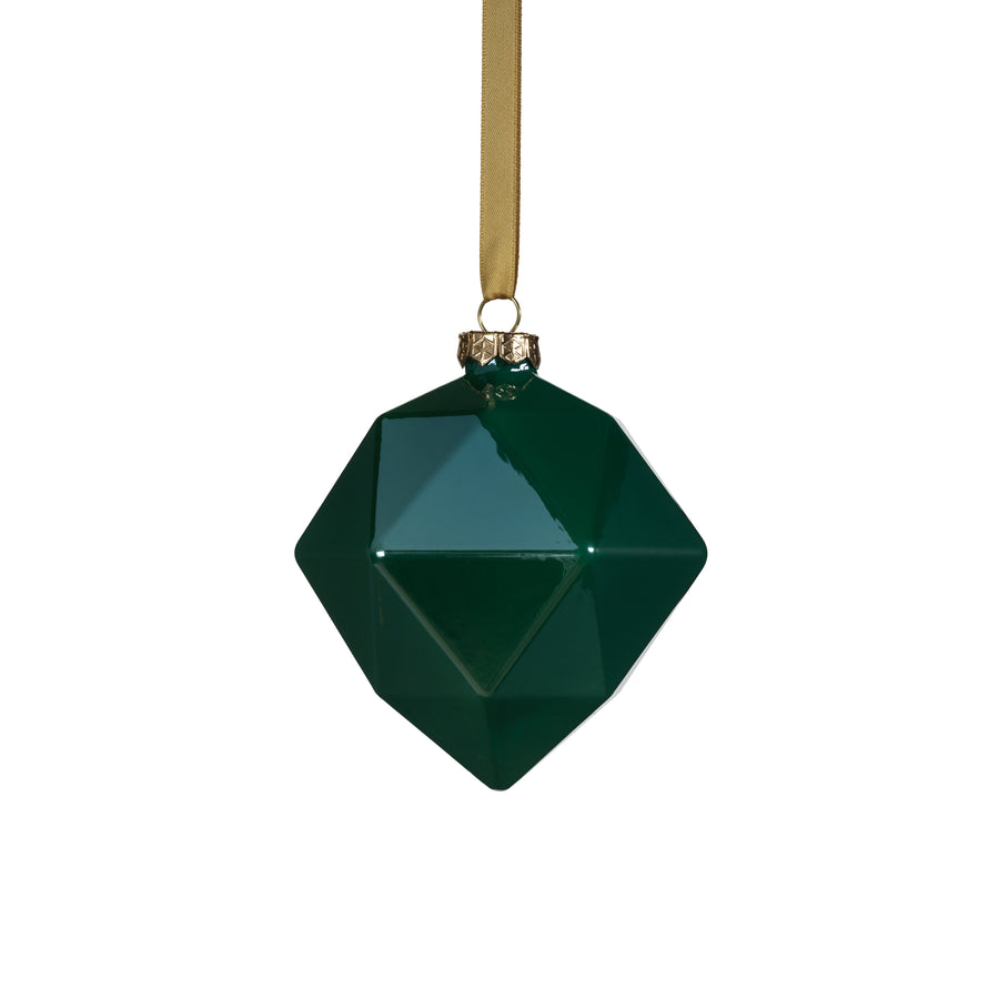 Faceted Glass Ornament - Green Luster